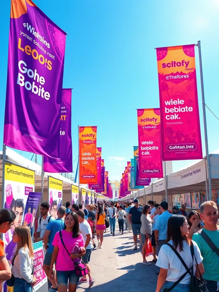 A photo of volunteers setting up for a cultural festival, with banners promoting social awareness and community engagement.